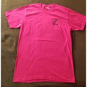 TikTok Promo Corporate Staff T-Shirt - Logo Graphic Fun & Stylish Large Pink